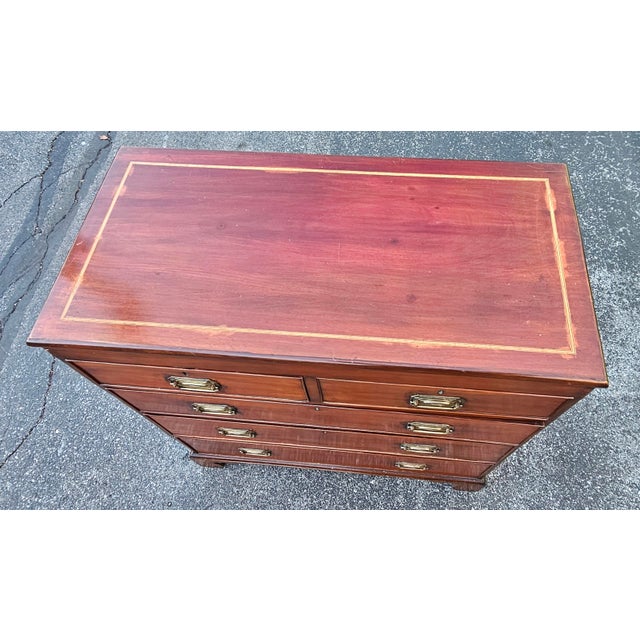 19th Century English Mahogany Five Drawers Chest With Inlaid Top For Sale In Washington DC - Image 6 of 15