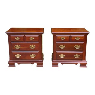 Vintage Pair Broyhill Solid Cherry Chest of Drawers End Tables Nightstands For Sale