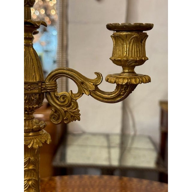 19th Century Pair of 19h C. French Louis XVI Gilt Bronze Candelabras For Sale - Image 5 of 7