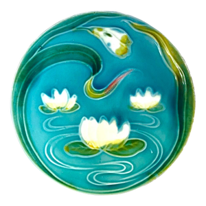 Small Vintage Majolica Stylized Water Lily Plate