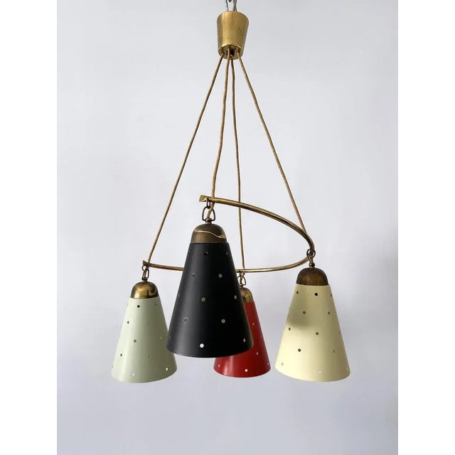 Metal Mid-Century Modern Four-Armed Chandelier, Germany, 1950s For Sale - Image 7 of 18