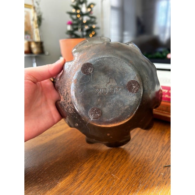 Vintage Folded Hammered Metal Decorative Bowl Sculpture For Sale - Image 4 of 5