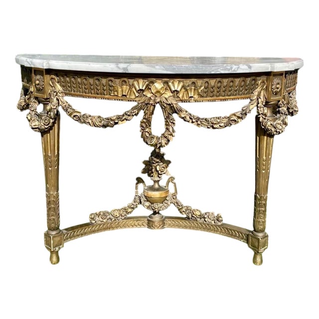 Louis Xvi Style Golden Wood Console Table For Sale