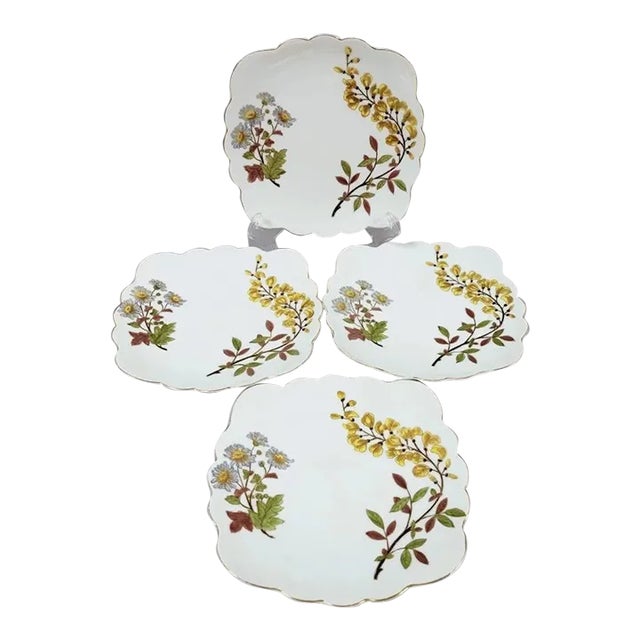 Antique Square Luncheon or Dessert Plates With Flowers -Set of 4 For Sale