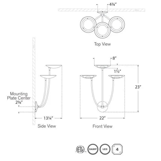 Traditional Thomas O'Brien for Visual Comfort Signature Keira Large Triple Sconce in Hand-Rubbed Antique Brass For Sale - Image 3 of 3
