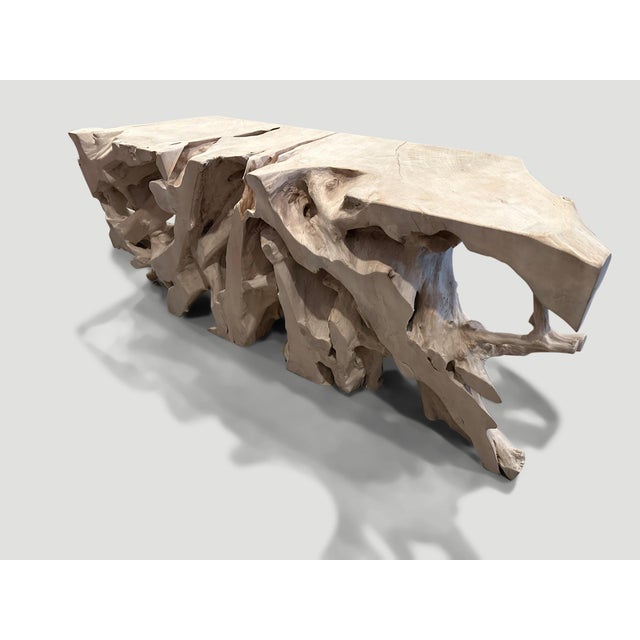 Andrianna Shamaris Impressive Bleached Teak Wood Root Console Table For Sale - Image 4 of 6