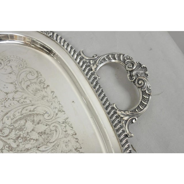 Antique English Victorian Silver Plated Twin Handle Butlers Serving Platter Bar Tray. Circa Mid 20th Century....