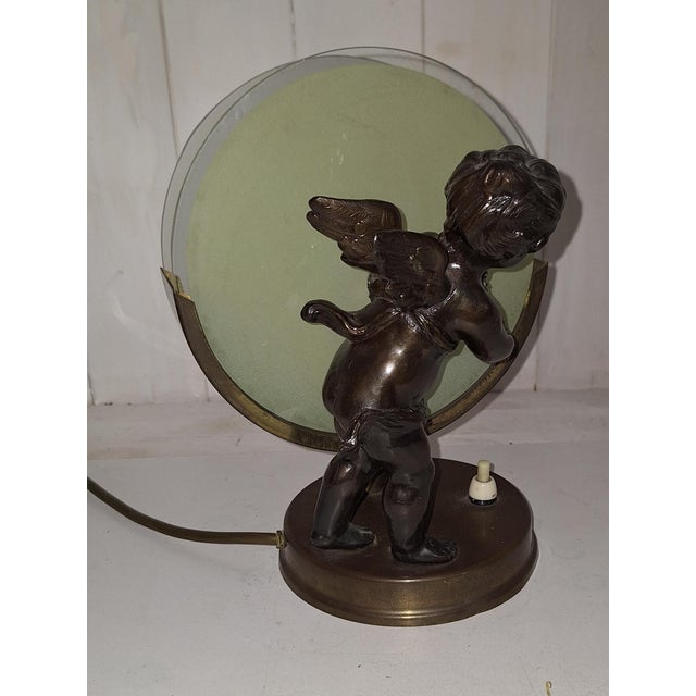 Goldenrod Antique Angel Slhouette Table Lamp with Brass Base, 1920 For Sale - Image 8 of 10