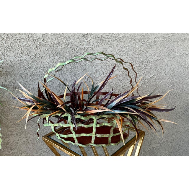 Rustic Chic Late 20th-Century Whimsical Crimped Steel Planter Basket For Sale - Image 17 of 18