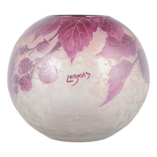 Art Nouveau Art Glass Vase with Leaves and Flowers from Légras, France, 1930s For Sale