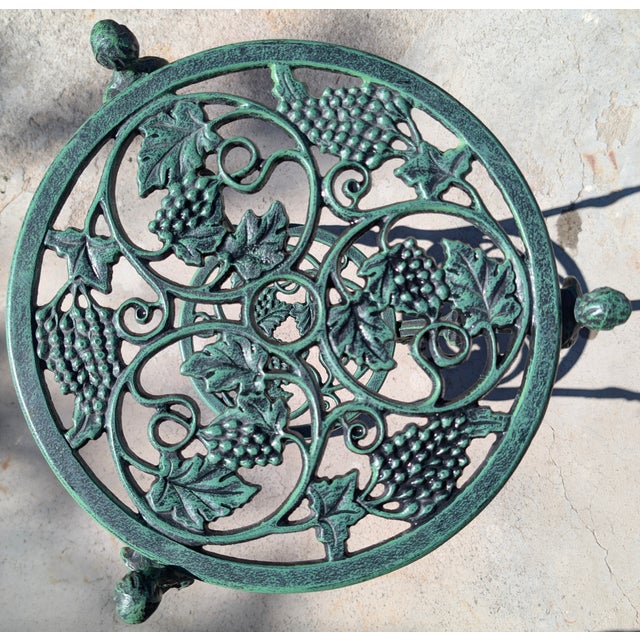 Mid 20th Century 1940s-1950s Victorian Revival Cast Iron Plant Stand | Cherub & Grape Vine Motif | Patio Side Table For Sale - Image 5 of 9