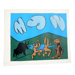 Pablo Picasso Linocut with Black Bull,1962 For Sale