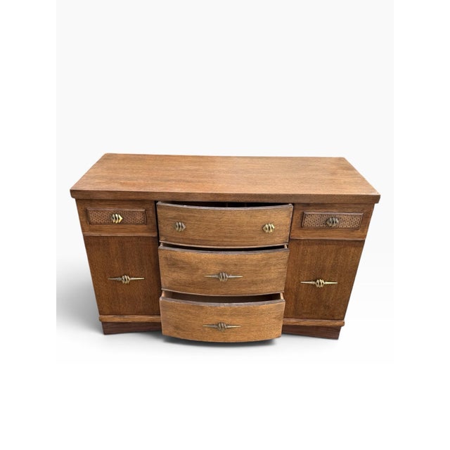 Vintage Stanley Bow-Front MCM Credenza Sideboard, Refinished, 48" For Sale - Image 10 of 14