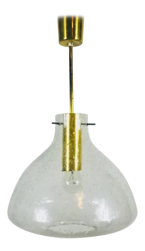 1960s Doria Mid-Century Brass and Ice Glass Pendant Lamp