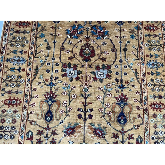 2000 - 2009 Persian Style Sultani Floral Wool Rug in Golden Beige, Burgundy and Blue, 5'2" X 6'6" For Sale - Image 5 of 17