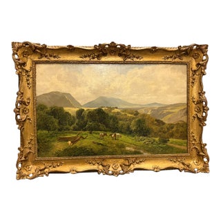 19th Century English Oil on Canvas Painting by James Peel, “Croft Pasture, Borrowdale,” Gilt Frame For Sale