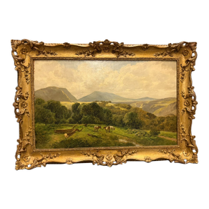 19th Century English Oil on Canvas Painting by James Peel, “Croft Pasture, Borrowdale,” Gilt Frame