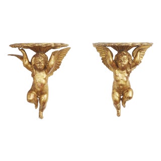 Gilded Shelves with Putti, 1800, Set of 2 For Sale