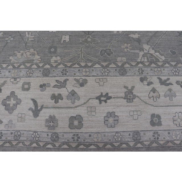 Square Oushak Rug in Cool Gray and Ivory With Refined Allover Floral 12'0 X 12'4 For Sale - Image 12 of 13