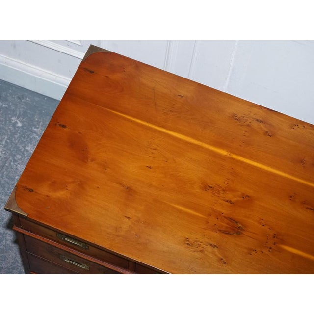 Vintage Military Campaign Twin Pedestal Desk in Yew Wood For Sale - Image 12 of 18