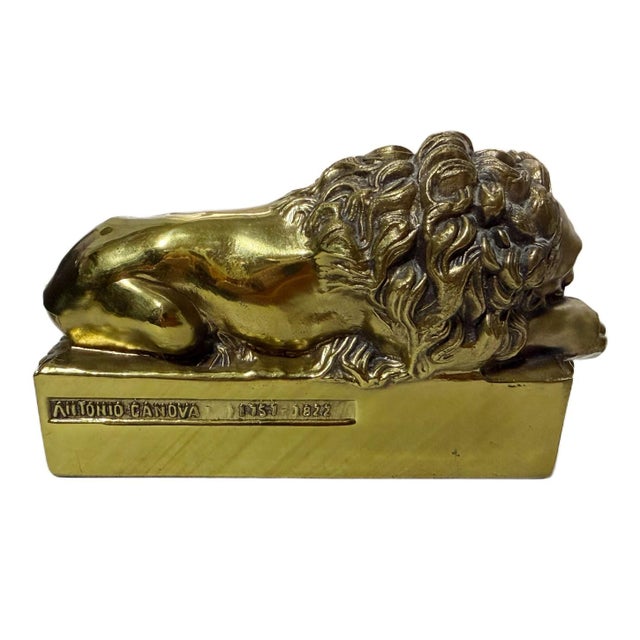 Mid-Century Solid Cast Brass Antonio Canova Lion Bookends - A Pair Elevate your library, office, or mantel with this...