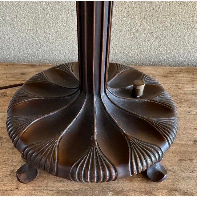 Early 20th Century Unique Art Glass & Metal Company Tiffany Studios Style Morning Glory Leaded Glass Table Lamp, Circa 1915 For Sale - Image 5 of 18
