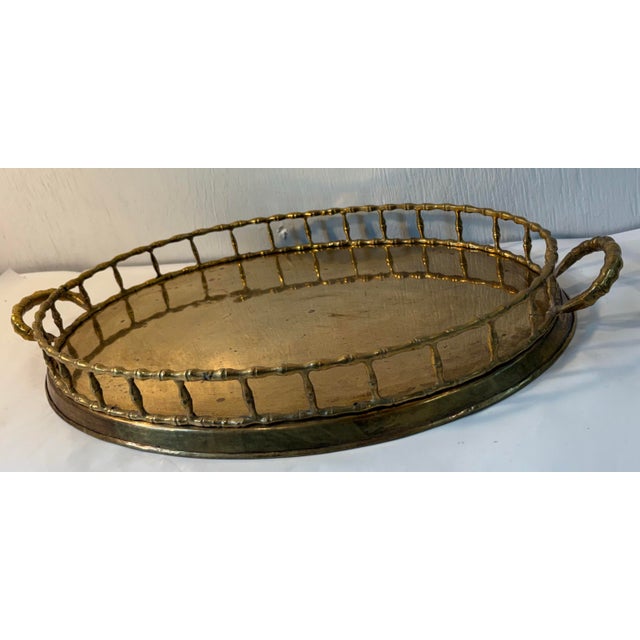 Vintage Brass Faux Bamboo Serving Tray For Sale - Image 4 of 5