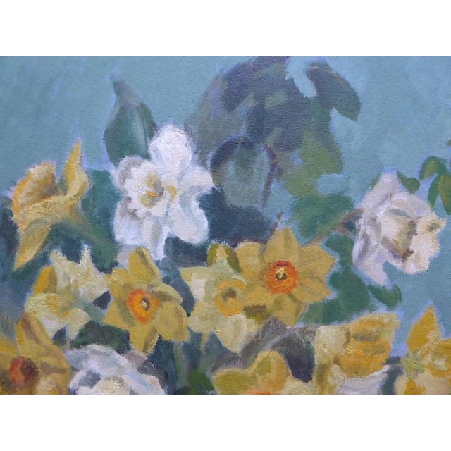 Textile Jean Stratton, Vibrant Daffodils, 1965, Oil Painting on Board, Framed For Sale - Image 7 of 12