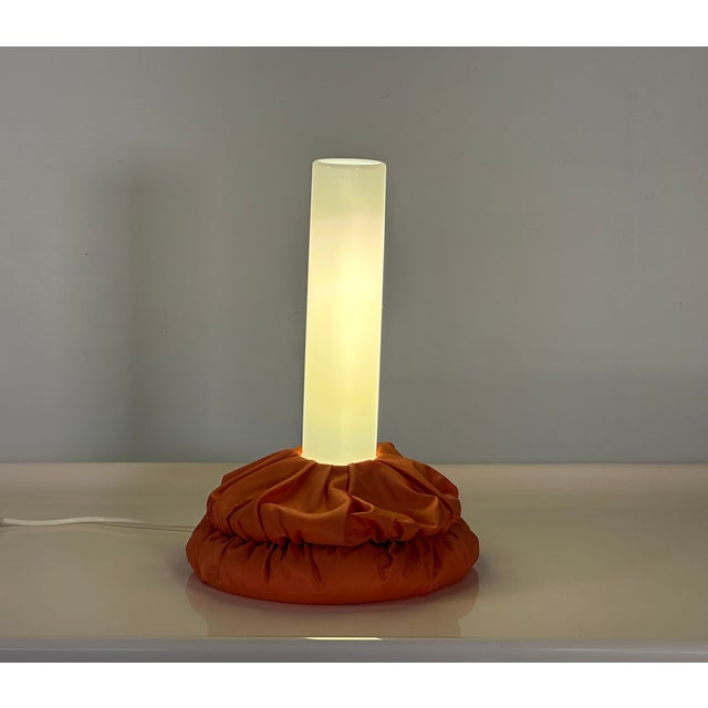 Cloche table lamp designed by De Pas D’Urbino and Lomazzi in the 1980s for Sirrah, fabric base and white acrylic glass...