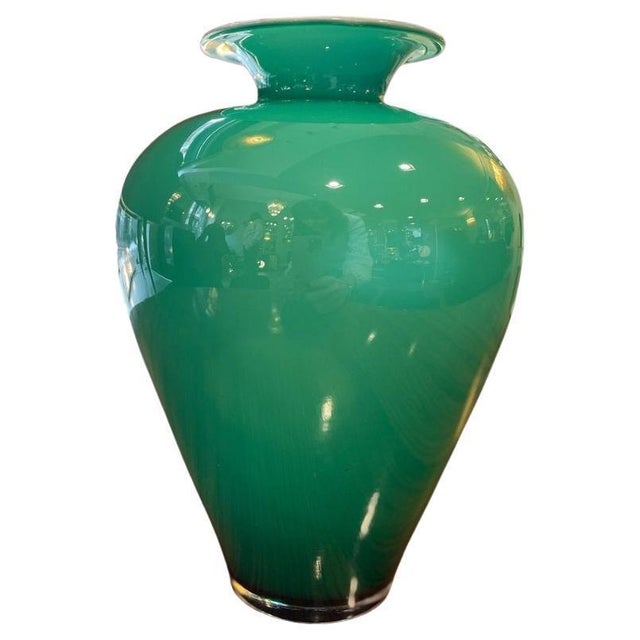 Green Green Glass Vase with a Milk Glass Interior, 1960 For Sale - Image 8 of 8