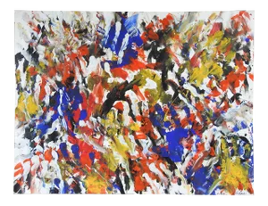 Abstract Expressionist Blue & Red Painting on Paper