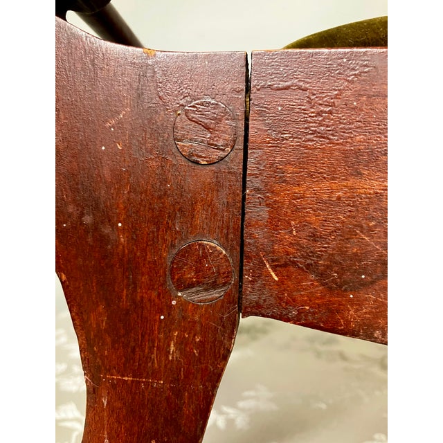 Antique Edwardian Mahogany Footstool With Sage Velvet Cushion For Sale - Image 14 of 18