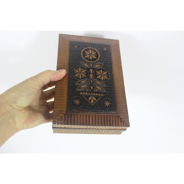 Vintage Hand Carved Wood Folk Art Trinket or Jewelry Box For Sale - Image 4 of 12
