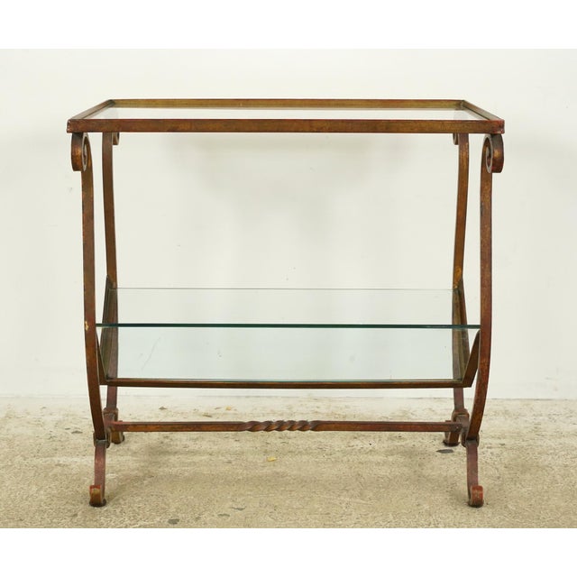 Goldenrod Vintage European Glass Top End Table Magazine Holder For Sale - Image 8 of 9