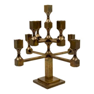 Modern Solid Brass Sculptural 9 Lights Candelabra, Lars Bergsten, Gusum Sweden 1992 For Sale