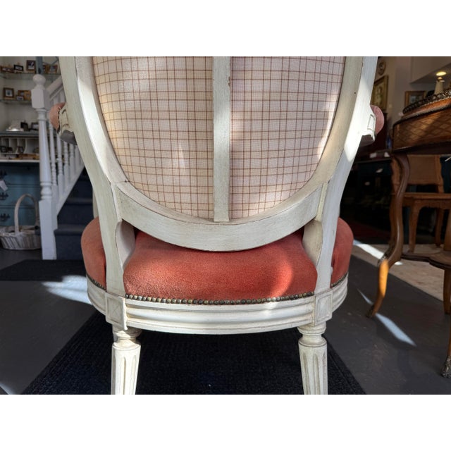 Animal Skin Vintage Louis XVI Style French Salmon Suede Chair For Sale - Image 7 of 8