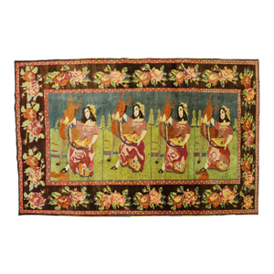 Zabihi Collection Lady Deer Colorful Pictorial Vintage Karabagh Rug