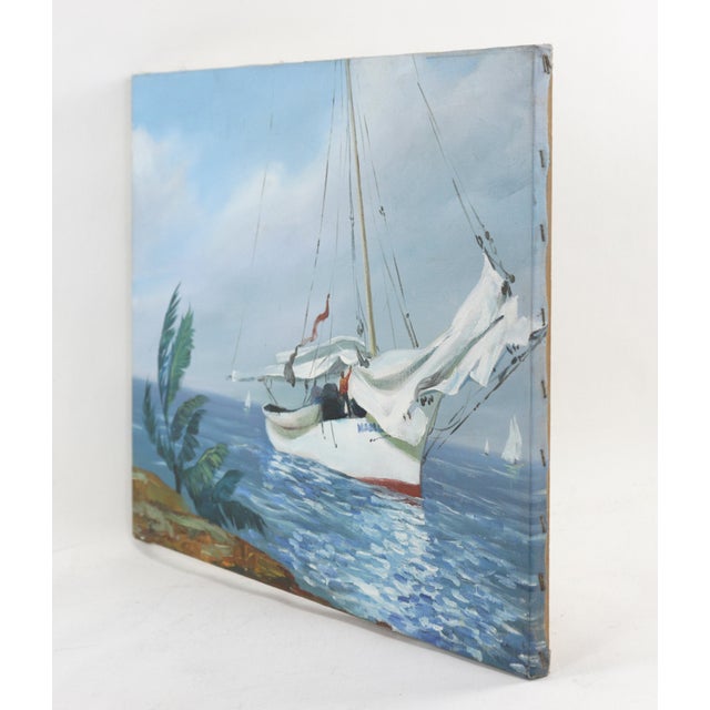 Oil on canvas, Sea, Wind, Returning Sailboat