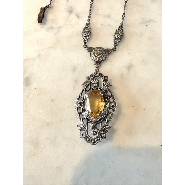 Art Nouveau Antique Sterling Silver and Citrine Art Nouveau Necklace For Sale - Image 3 of 3