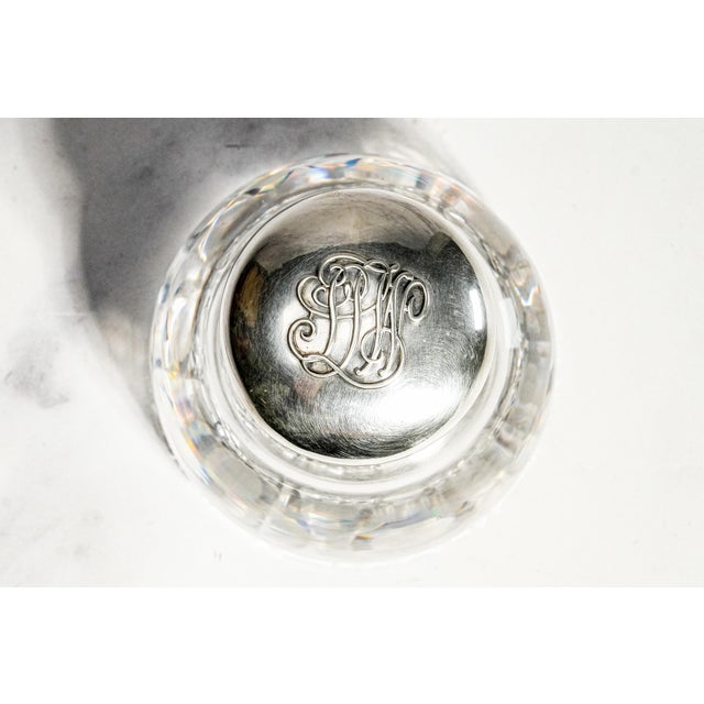 Traditional Beautiful Large Antique English Edwardian Sterling Silver Cut Crystal Hobnail Paperweight Desk Inkwell Home Decor For Sale - Image 3 of 16