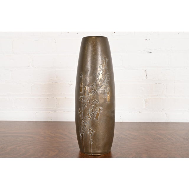 Silver Crest Arts & Crafts Sterling Silver on Bronze Tall Vase For Sale - Image 12 of 12