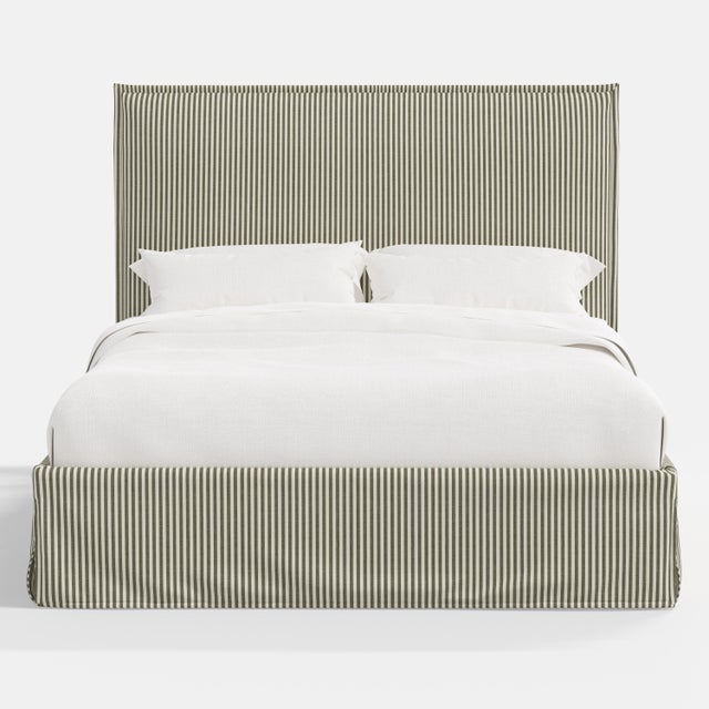 Transitional Stoffer Home x Cloth & Company Maura Slipcover Bed in Jane Stripe Laurel - California King For Sale - Image 3 of 6