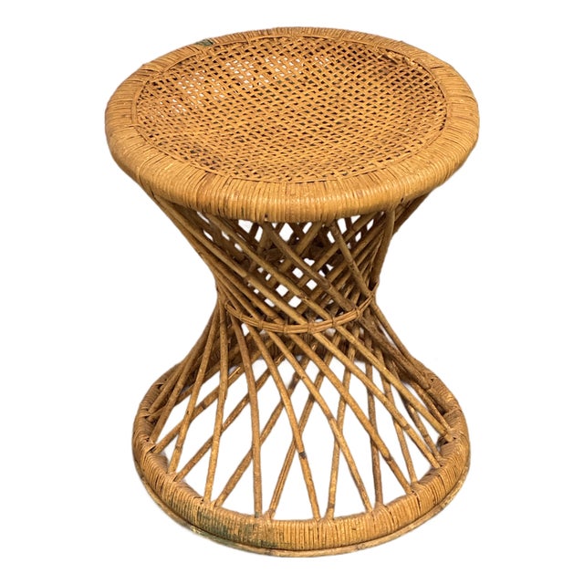 Rattan Hourglass Stool, Vintage For Sale