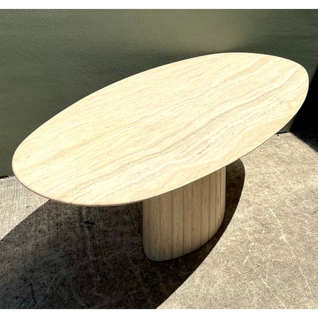 Contemporary Vintage Italian Travertine Oval Dining Table For Sale - Image 3 of 12