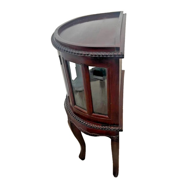 Brown Late 20th Century China Cabinet Demilune Half Moon Shape Curio Display, Led Lighted, Beveled Glass For Sale - Image 8 of 14