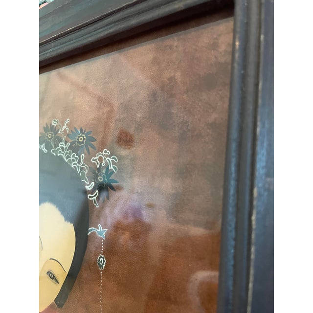 Antique Chinese Reverse Glass Painting Court Beauty Republic Period - Pristine For Sale In Washington DC - Image 6 of 10
