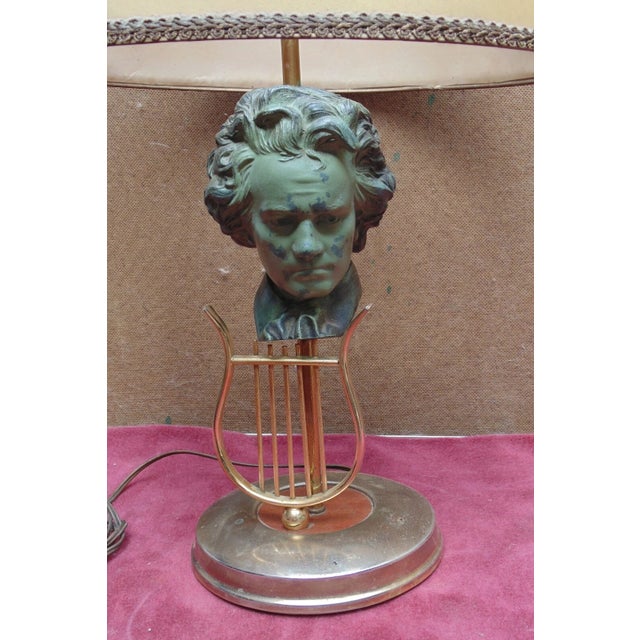 Traditional 1940's French Regency Large Bronze Bust of Beethoven W/ Lyre Bouillote Table Lamp For Sale - Image 3 of 12