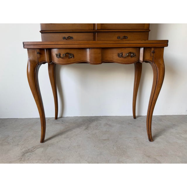 Vintage Weiman French Provincial Louis XV-Style Secretary Desk With Bookcase Hutch For Sale - Image 10 of 13