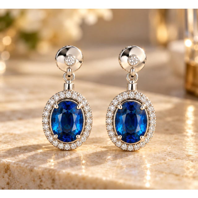 Radiating royal elegance and refined symmetry, these exquisite dangle drop earrings are crafted in solid 14K white gold....