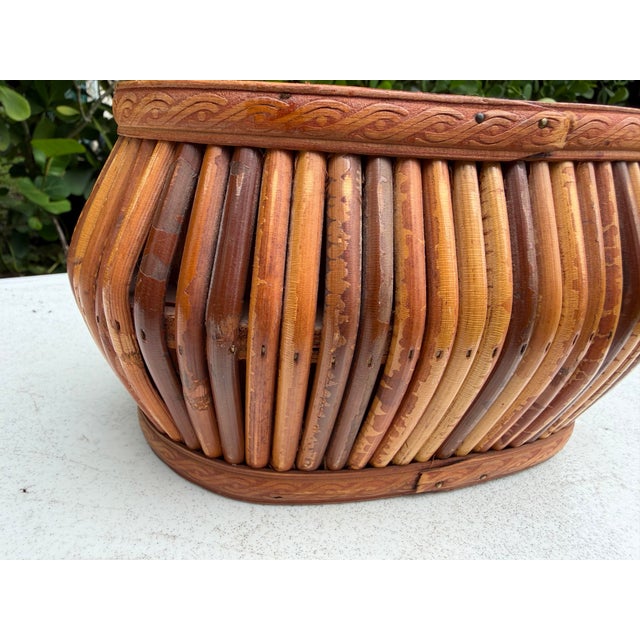 Wood Vintage Rattan Cachepot With Decorative Wood Trim For Sale - Image 7 of 12